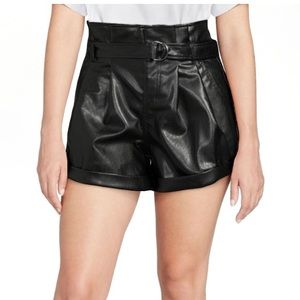 MADDEN NYC Faux Leather Paperbag Shorts Black